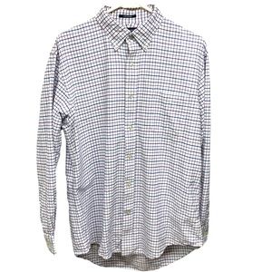 Lands’ End Hyde Park Shirt 16-34 Traditional Fit white with navy & plum grid
